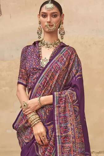 Purple ethnic motifs silk blend banarasi saree