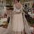 White silk blend embroidered flared gown set