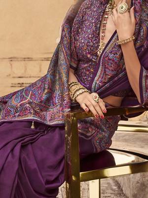 Purple ethnic motifs silk blend banarasi saree 4