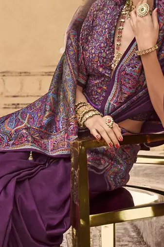 Purple ethnic motifs silk blend banarasi saree