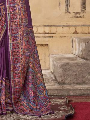 Purple ethnic motifs silk blend banarasi saree 5