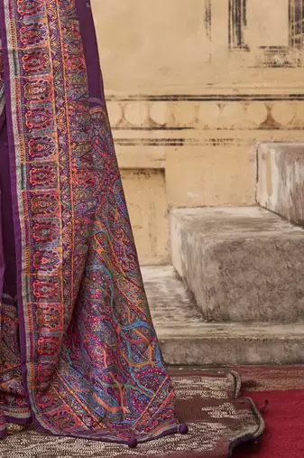 Purple ethnic motifs silk blend banarasi saree