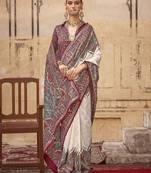 Cream ethnic motifs silk blend banarasi saree