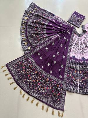 purple  ajarakh print rayon  lehenga choli 8