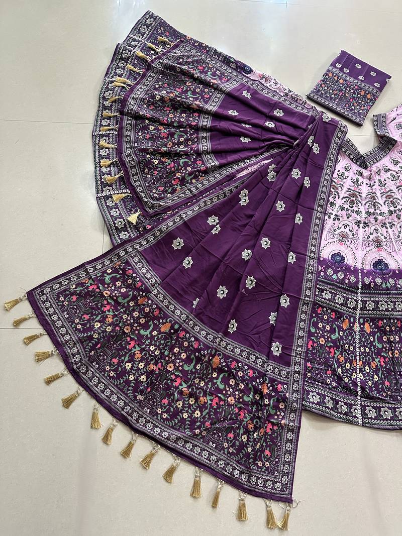 purple  ajarakh print rayon  lehenga choli