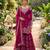 Dark-magenta silk blend embroidered sharara set