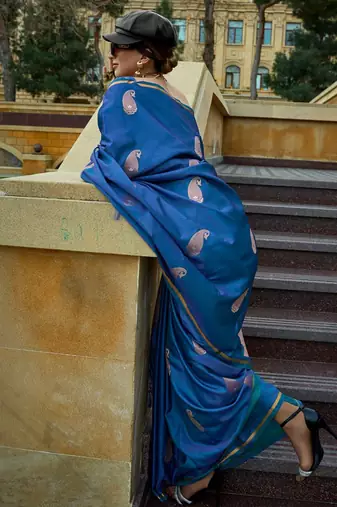 blue paisley woven design banarasi saree