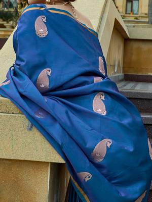 blue paisley woven design banarasi saree 4