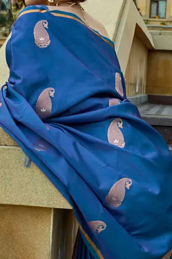 blue paisley woven design banarasi saree