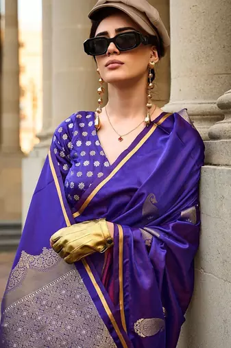 blue bagh satin designer banarasi saree