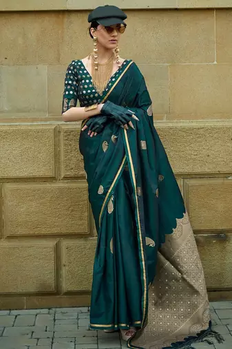 green bagh satin designer banarasi saree