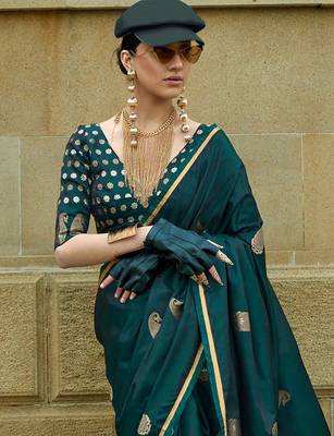 green bagh satin designer banarasi saree 2