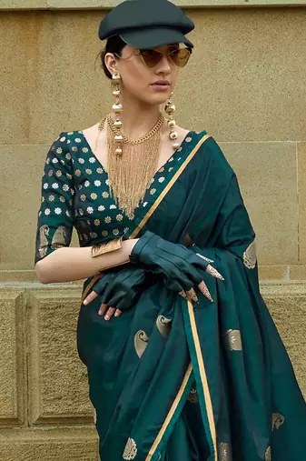 green bagh satin designer banarasi saree