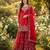 Red silk blend embroidered sharara set