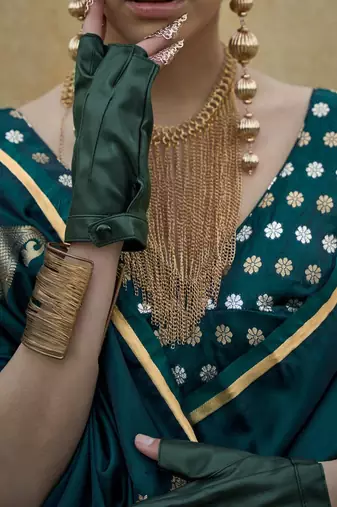 green bagh satin designer banarasi saree