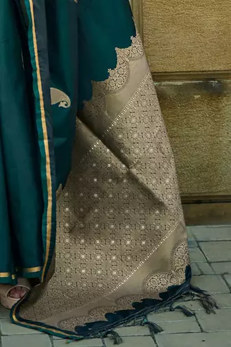 green bagh satin designer banarasi saree