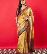 cream woven design zari banarasi saree