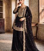 Black silk blend embroidered palazzo set