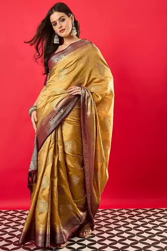 cream woven design zari banarasi saree