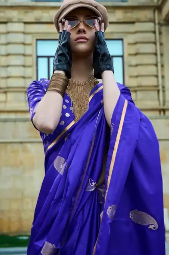 purple woven design zari banarasi saree