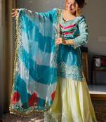 Sky-blue silk blend embroidered palazzo set