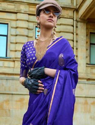 purple woven design zari banarasi saree 3