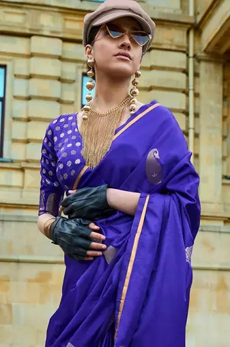 purple woven design zari banarasi saree