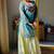 Sky-blue silk blend embroidered palazzo set