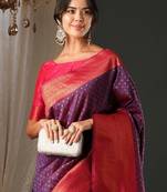 purple polka dot zari banarasi silk blend saree