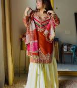 Orange silk blend embroidered palazzo set