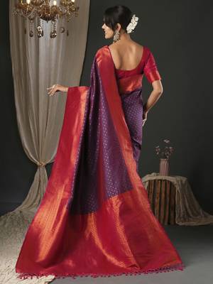 purple polka dot zari banarasi silk blend saree 4