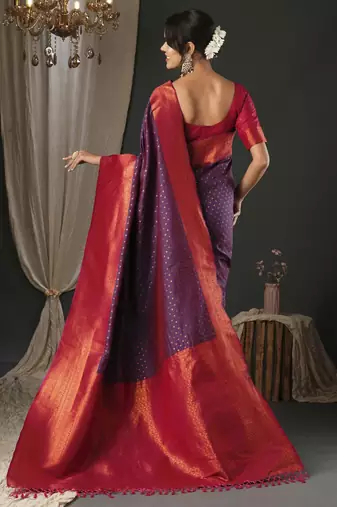 purple polka dot zari banarasi silk blend saree