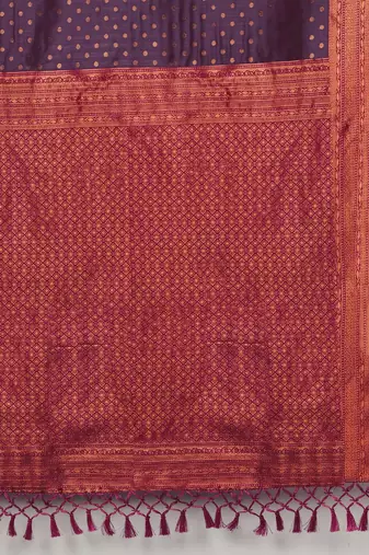 purple polka dot zari banarasi silk blend saree