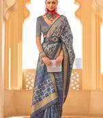 Navy blue floral woven design saree