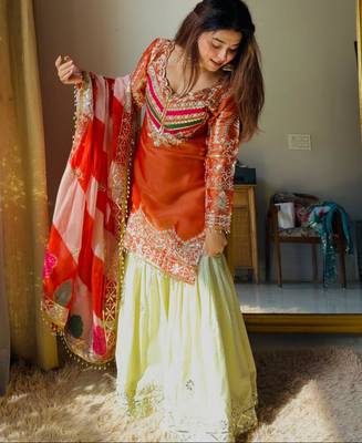 Orange silk blend embroidered palazzo set 4
