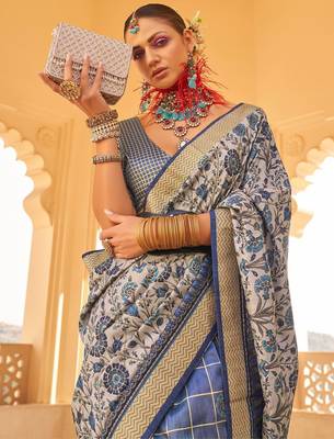 Navy blue floral woven design saree 2