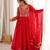 Red georgette embroidered flared gown set