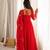 Red georgette embroidered flared gown set