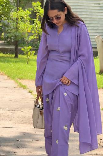 Purple chanderi embroidered farshi salwar set