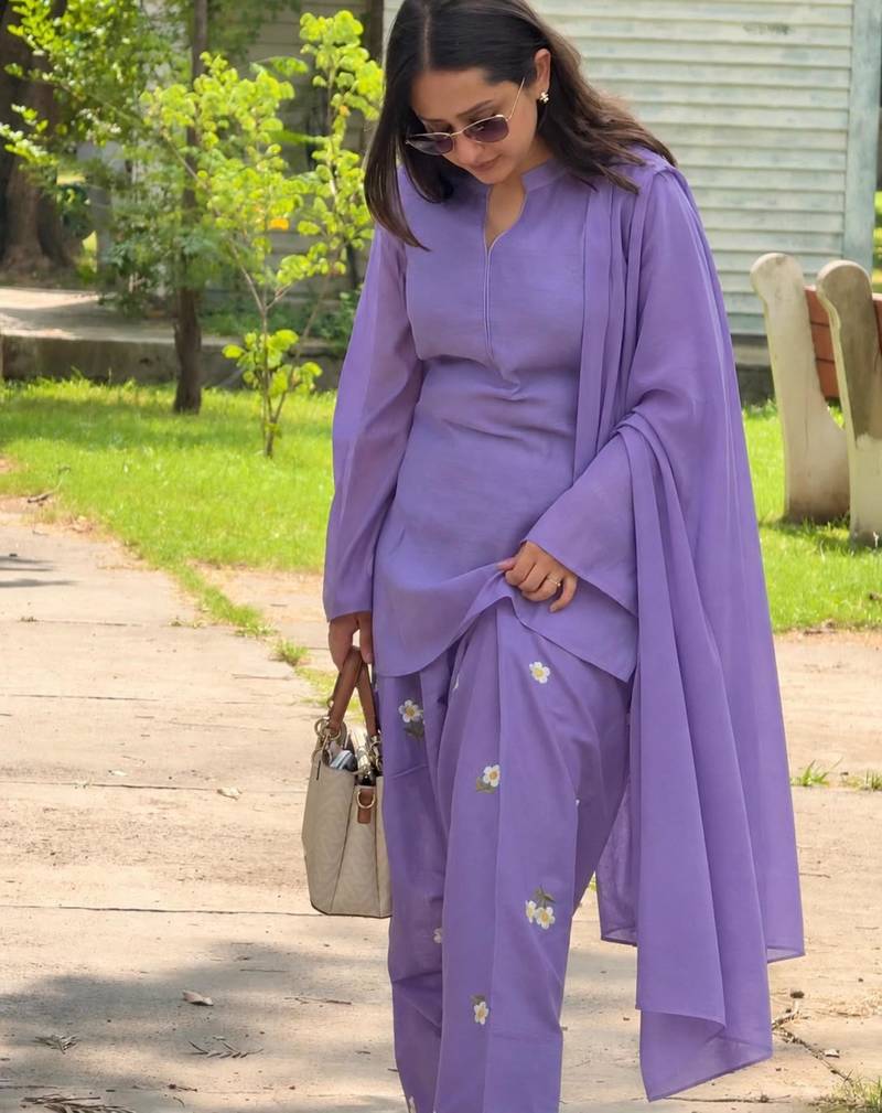 Purple chanderi embroidered farshi salwar set