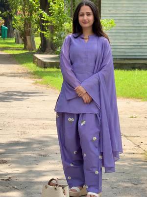 Purple chanderi embroidered farshi salwar set 2