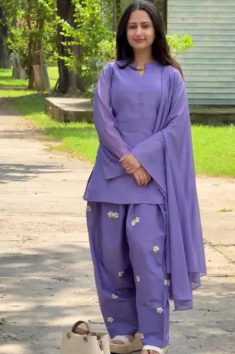Purple chanderi embroidered farshi salwar set