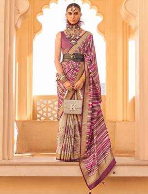 pink ethnic motifs zari banarasi silk blend saree 1