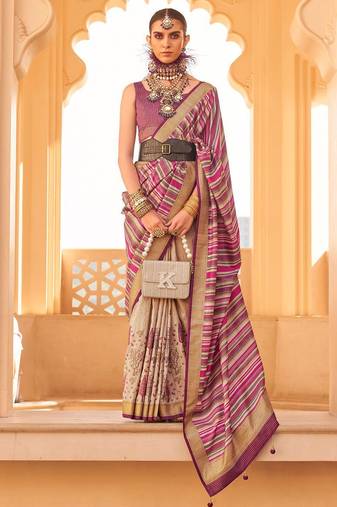 pink ethnic motifs zari banarasi silk blend saree