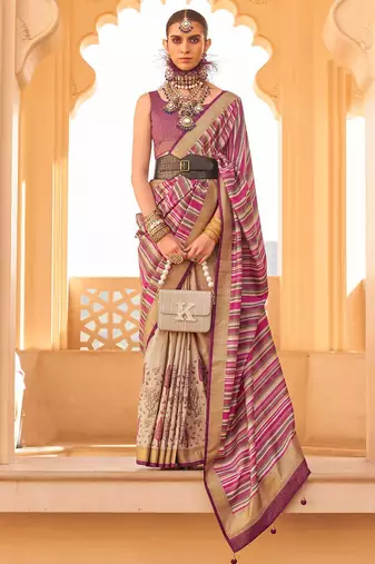 pink ethnic motifs zari banarasi silk blend saree
