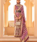 pink ethnic motifs zari banarasi silk blend saree