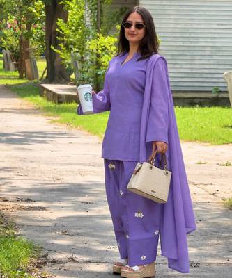 Purple chanderi embroidered farshi salwar set 3