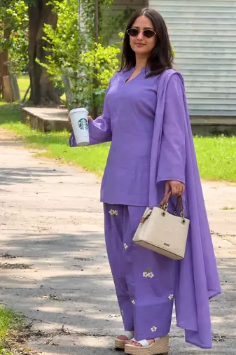 Purple chanderi embroidered farshi salwar set