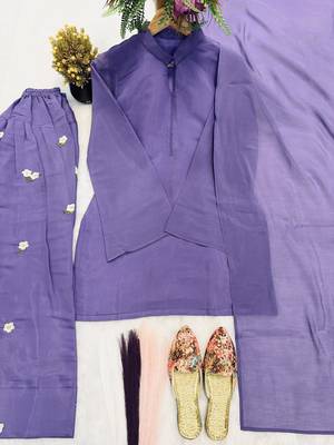 Purple chanderi embroidered farshi salwar set 4