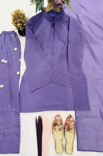 Purple chanderi embroidered farshi salwar set